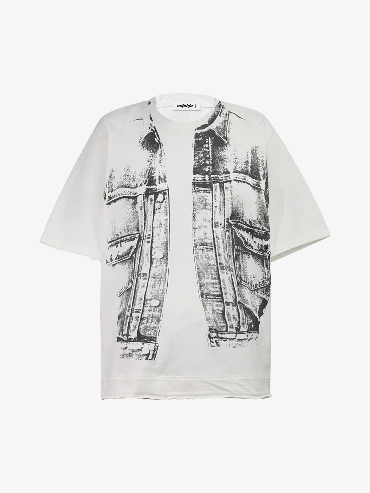 White Act Chic Vintage 3D Denim Print Tee Front