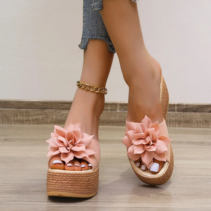 9cm Heels Summer Beach Platform Women Wedge Slippers Appliques Butterfly-knot Female Sandals Clog Shoes Slides Women