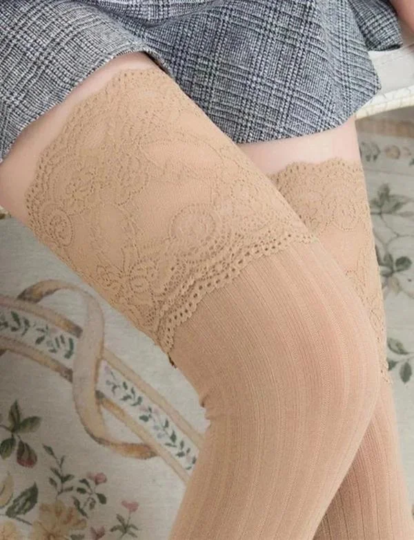 Knitted Lace Over Knee Long Thigh-High Socks