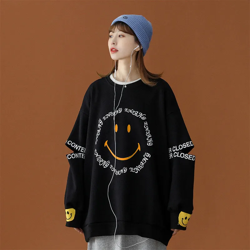 Smiley Letters Print Loose Sweatshirt