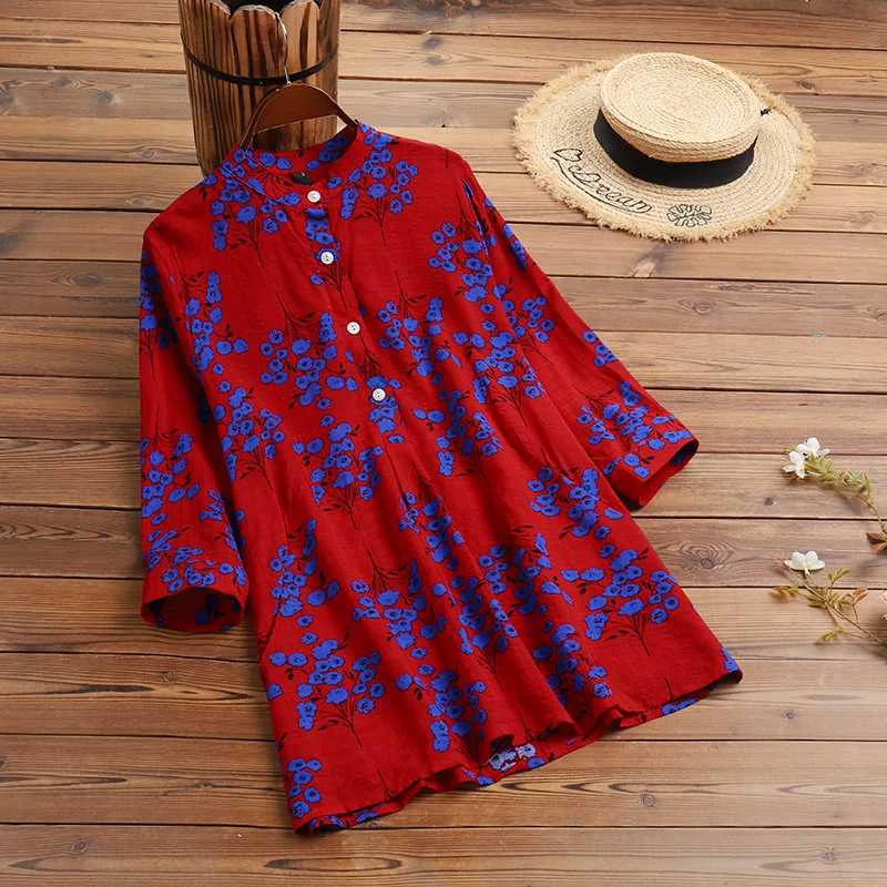 2022 ZANZEA Summer Vintage Floral Printed Blouse Women Elegant Casual 3/4 Sleeve Shirt Bohemian Holiday Blusas Female Tunic Tops
