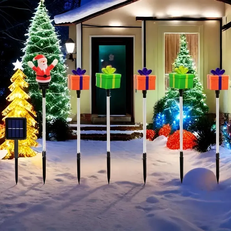 6-Pack Solar Christmas Decorative Lights Christmas-Themed LED Fairy Lights Featuring Santa Claus, Christmas Trees, and Reindeer Plastic Material IP44 Waterproof Rating Ideal for Lawn and Garden Pathway Decorations Holiday Decorations 6-Pack Solar Christmas Decorative Lights Christmas-Themed LED Fairy Lights Featuring Santa Claus, Christmas Trees, and Reindeer Plastic Material IP44 Waterproof Rating Ideal for Lawn and Garden Pathway Decorations Holiday Decorations