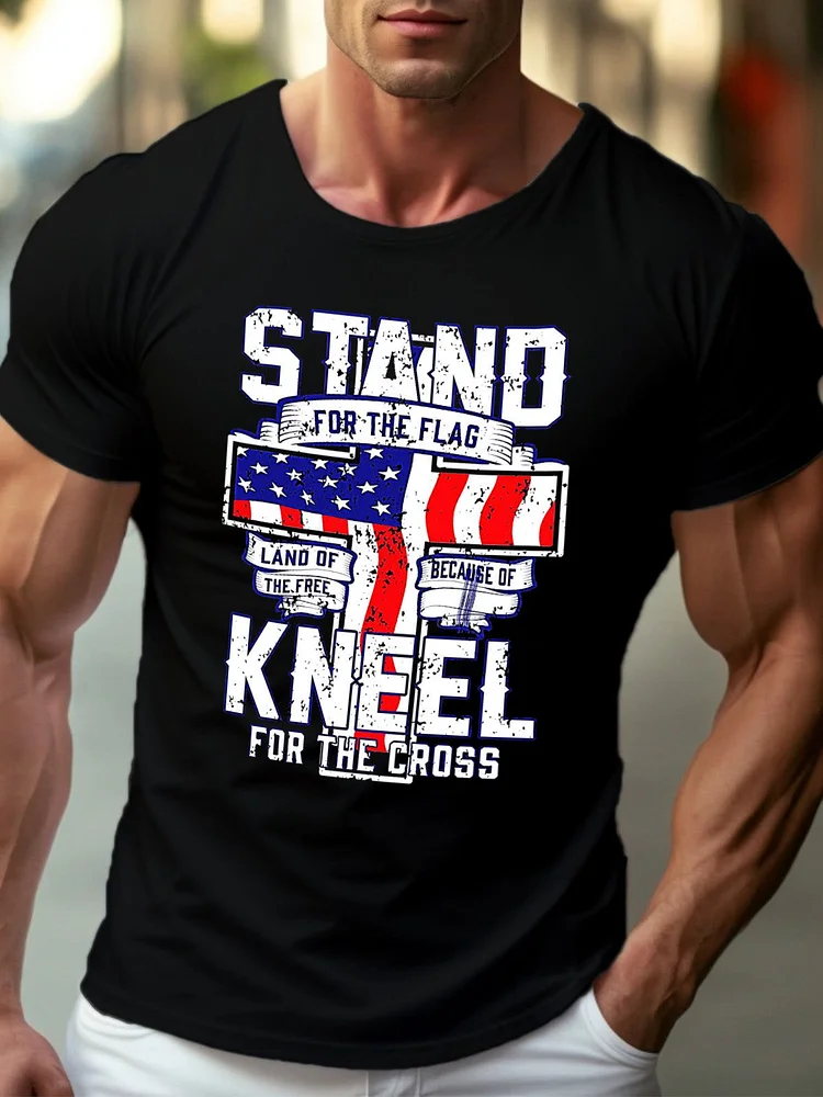 Stand For The Flag Kneel For The Cross Crew Neck T-Shirt