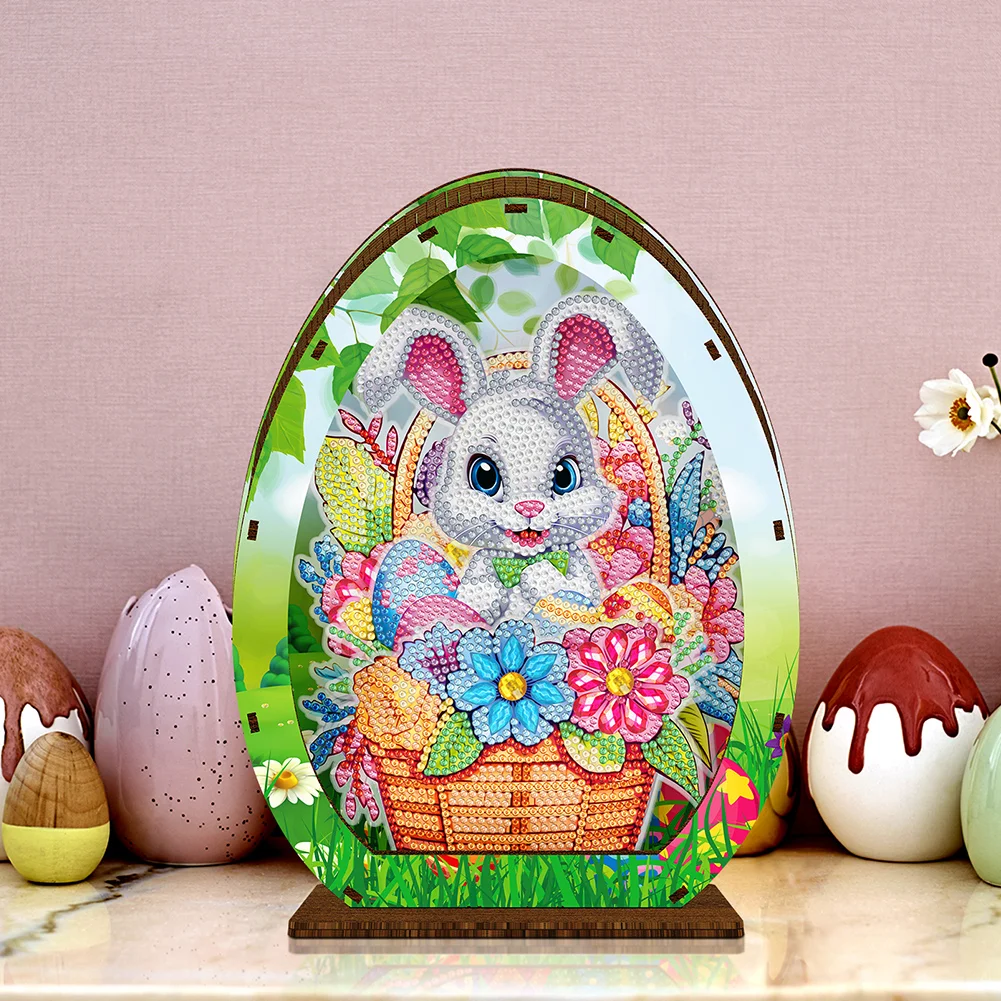 DIY Rabbit Easter Egg Wooden Special Shaped Diamond Painting Lamp for Adult Kids