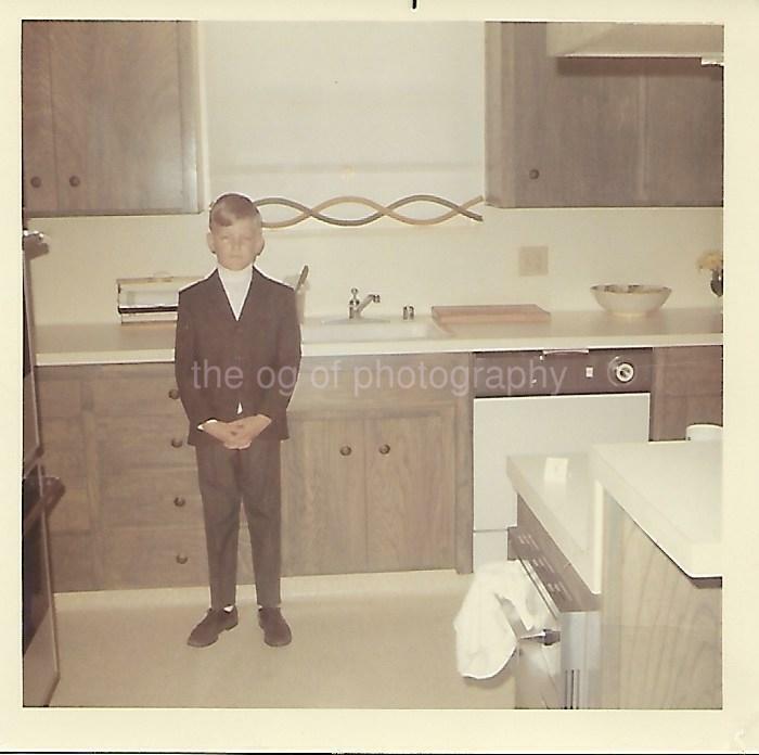 Kitchen Boy FOUND Photo Poster paintingGRAPH ColorOriginal Snapshot VINTAGE 03 21