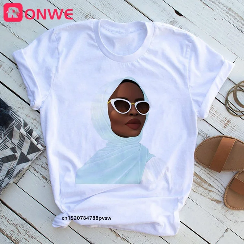 Women Beautiful African White Funny Print T shirt Girl Black Queen Lip Harajuku 90s Clothes,Drop Ship