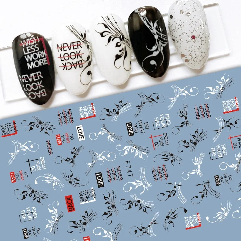 1 Sheet Dragon Snake Stickers Nail 3D Black Gothic Style Self Adhesive Slider Leaves Flowers Nails Art Decoration Decals Wraps-Nail Inspo