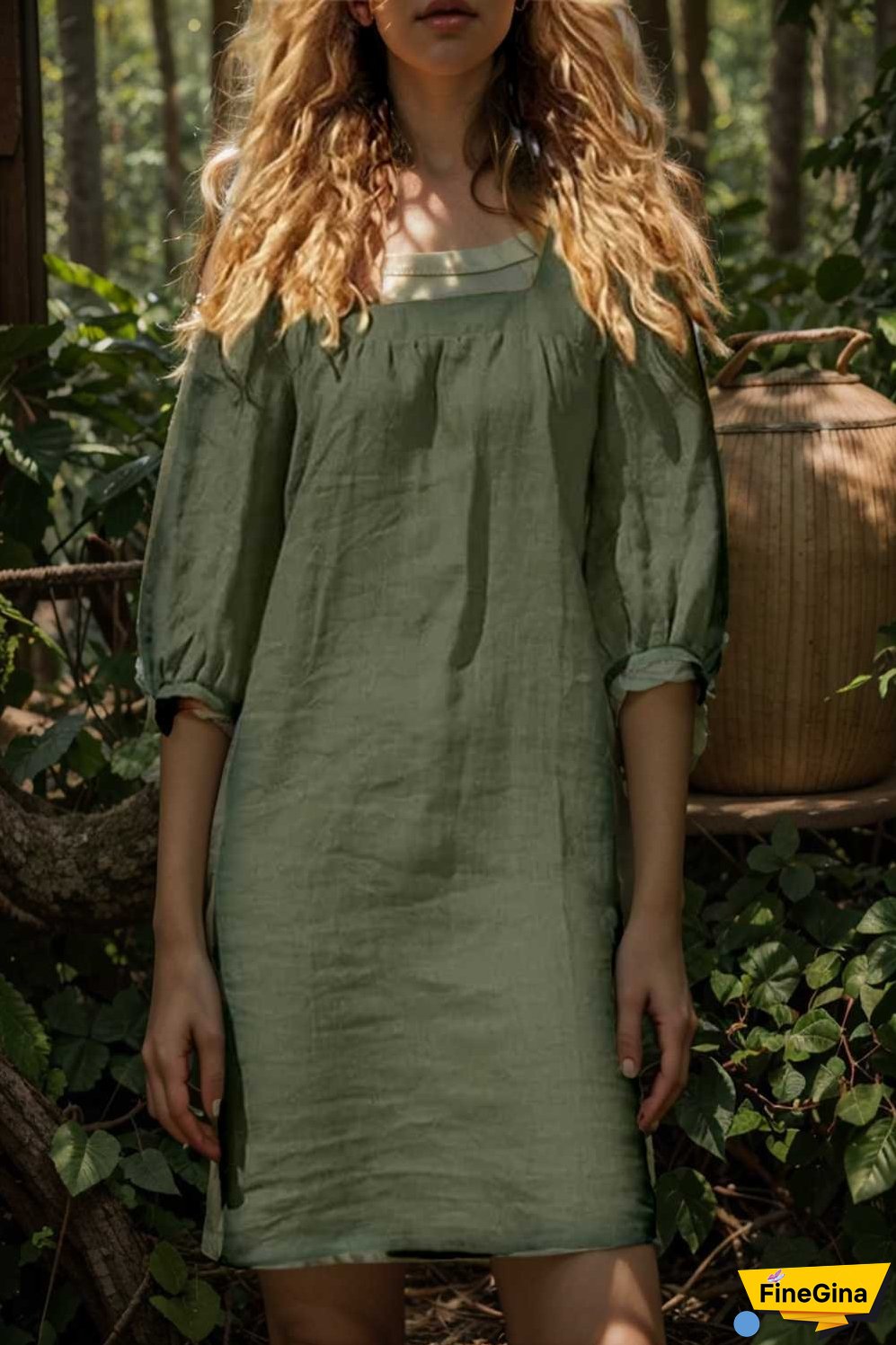 cotton linen loose casual half sleeve mini dress