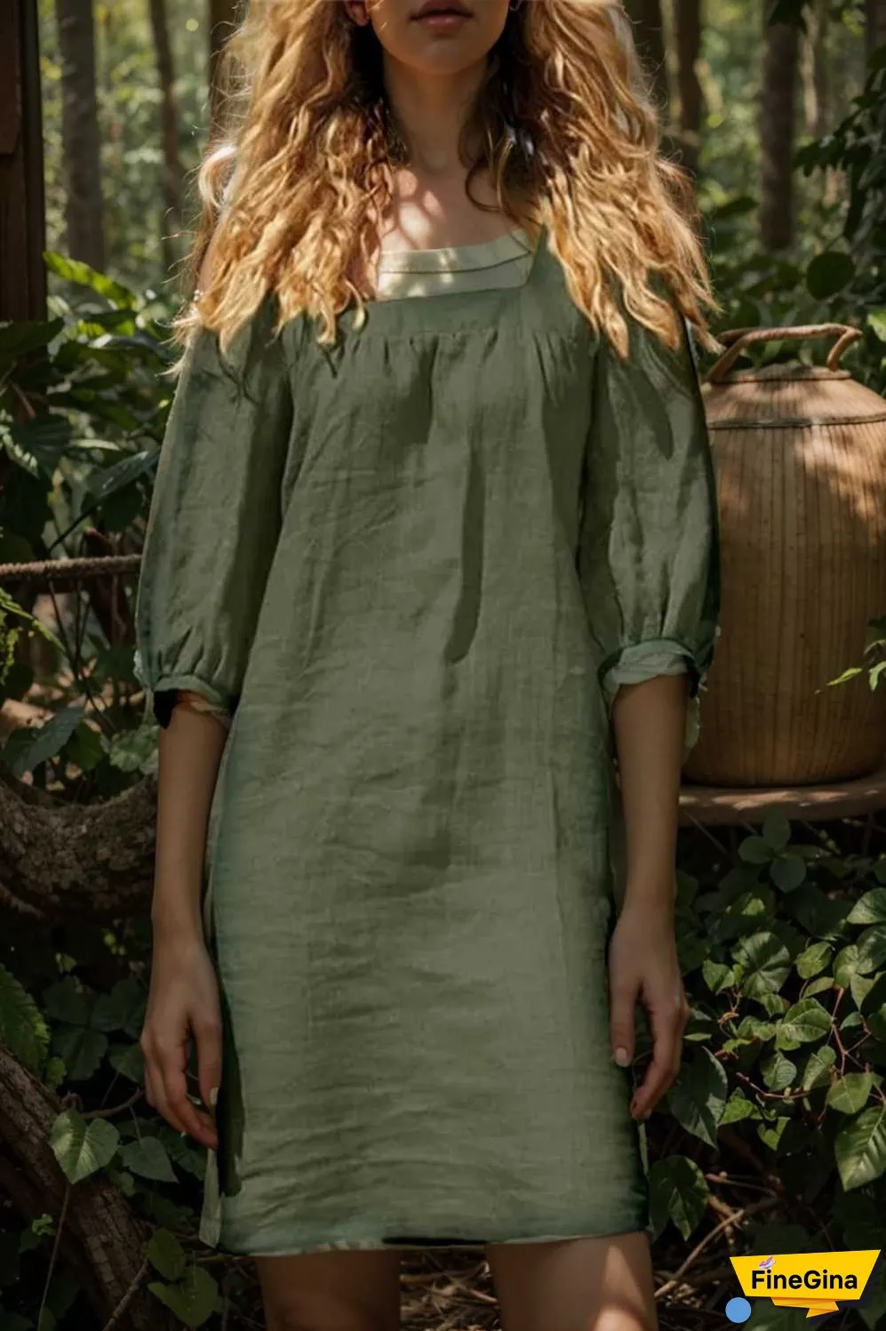 cotton linen loose casual half sleeve mini dress