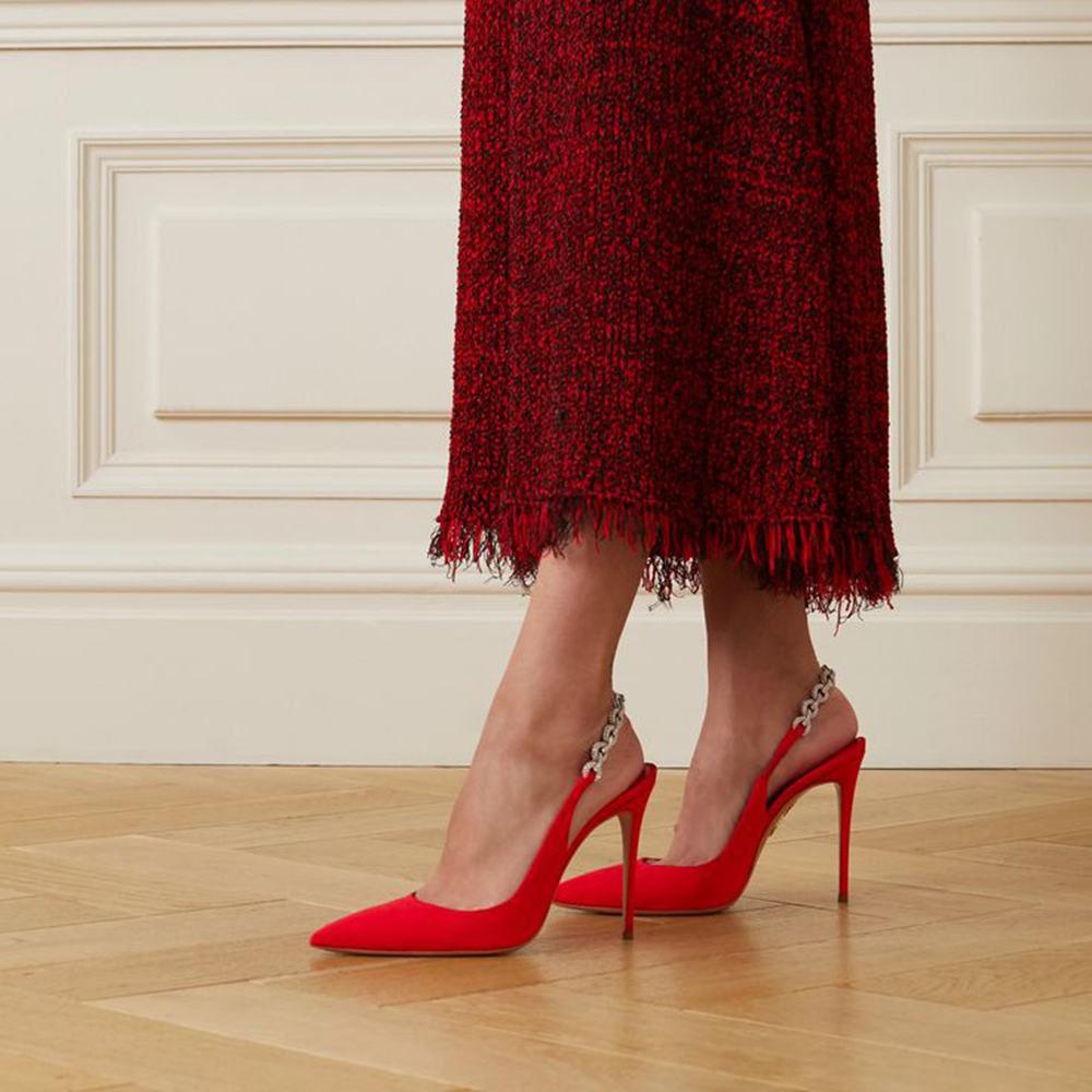 Red Closed Toe Stiletto Heel Rhinestone Slingback Pumps Nicepairs