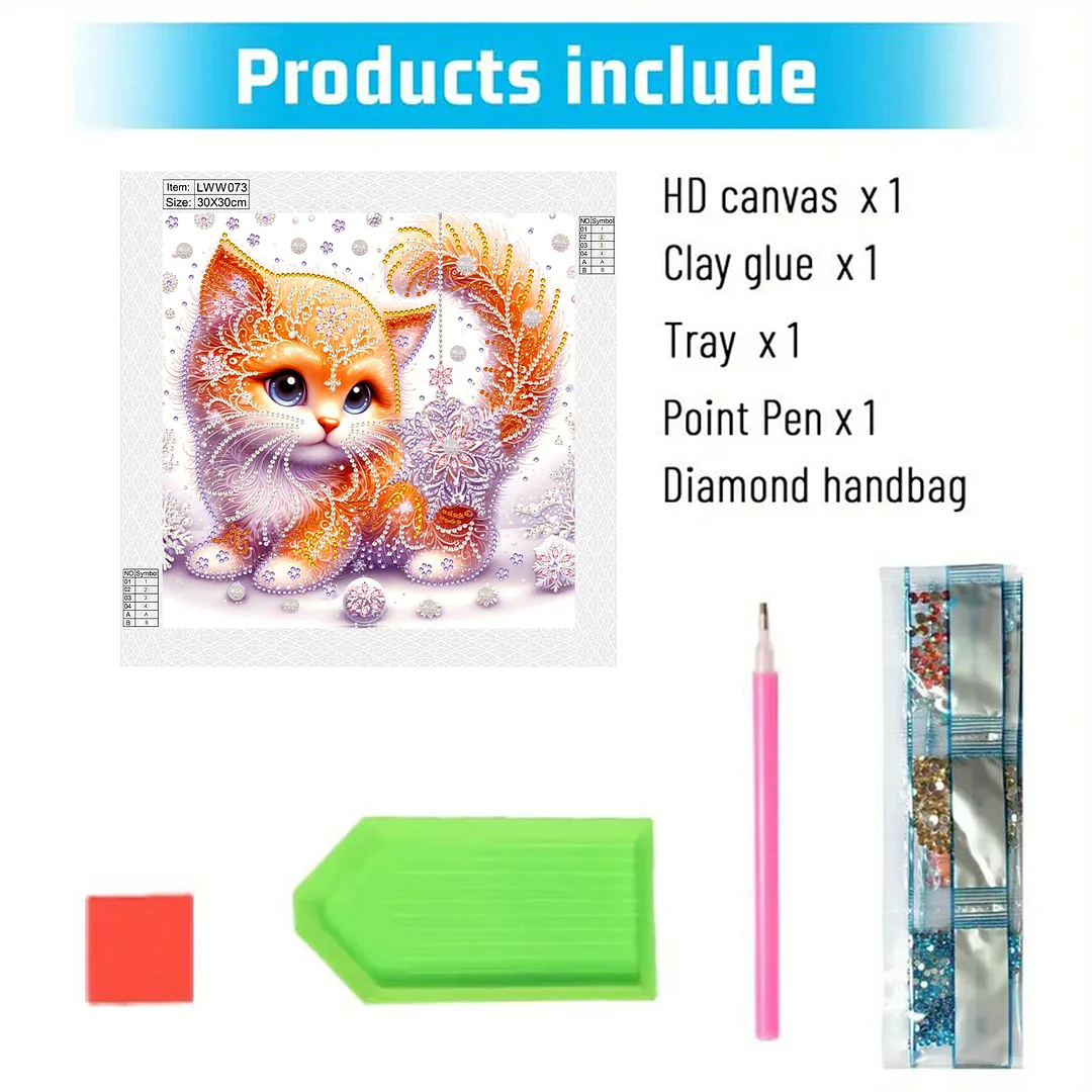 Snowflake Cat - Partial Special Shaped Drill Diamond Painting Kits (Canvas|30*30cm)