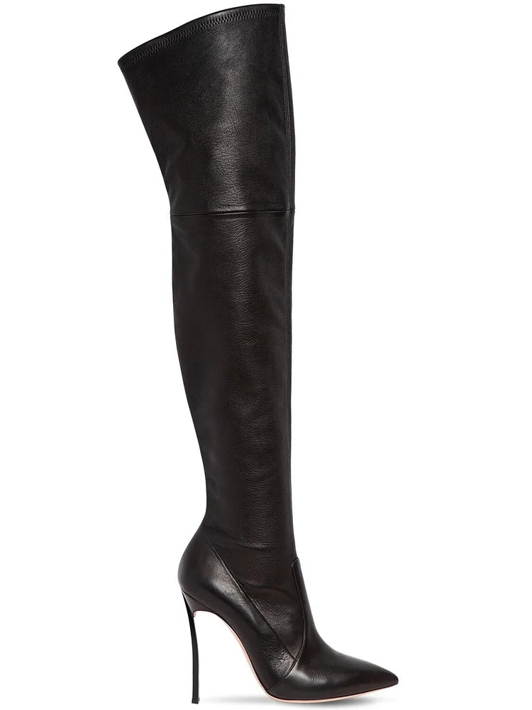 Black Tight Thigh High Heel Boots Stiletto Heel Boots |FSJ Shoes