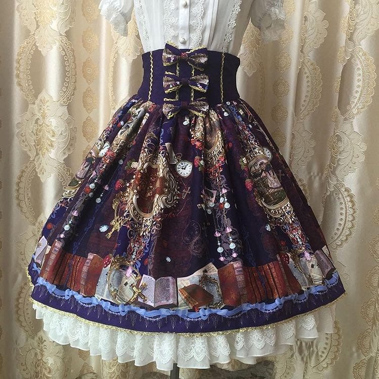 Purple/Red/Beige Retro Lace Bow Lolita Skirt SP13188