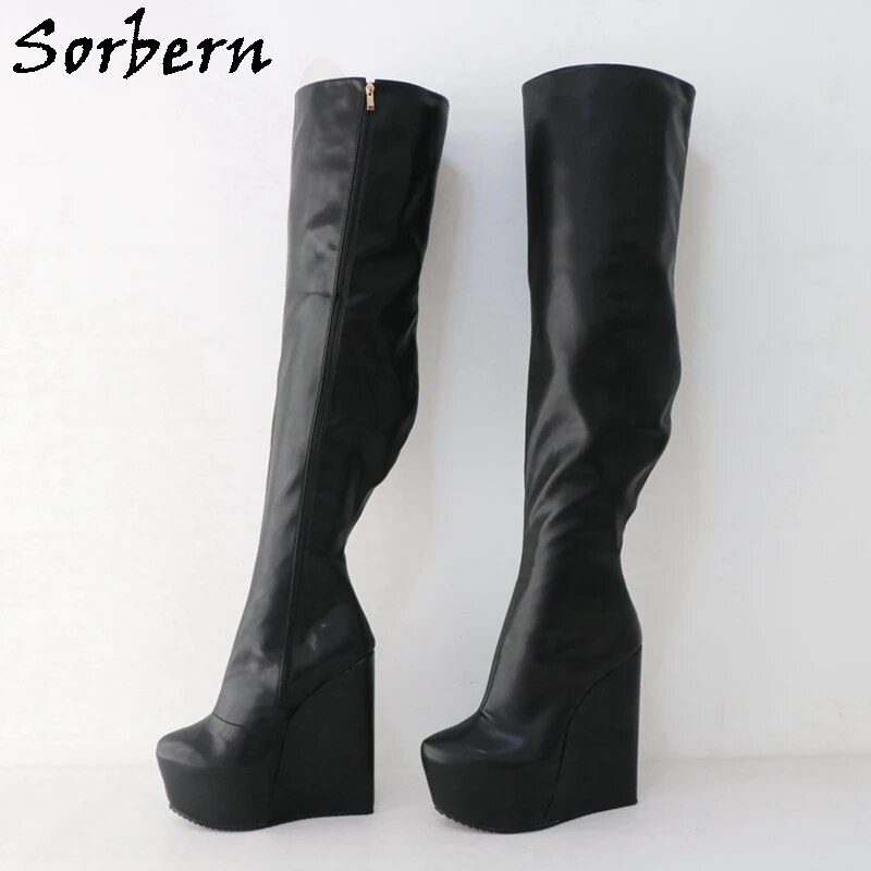 VCSHOES Custom Crotch Thigh High Boots Unisex Wedges 22cm High Heels Plus Size 32cm Feet Length Drag Queen Shoes Custom Wide Fit