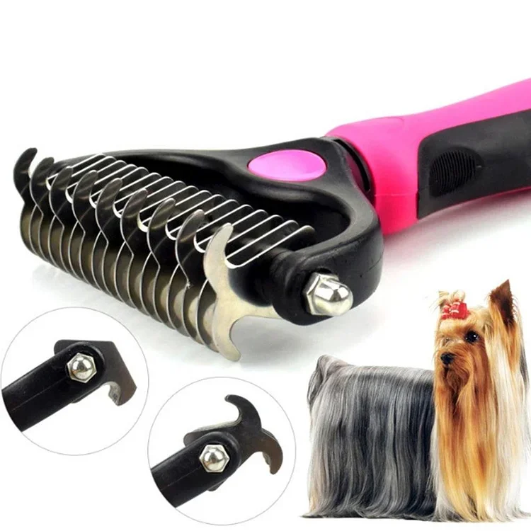 Double Sided Shedding and Dematting Undercoat Rake Pet Grooming Brush