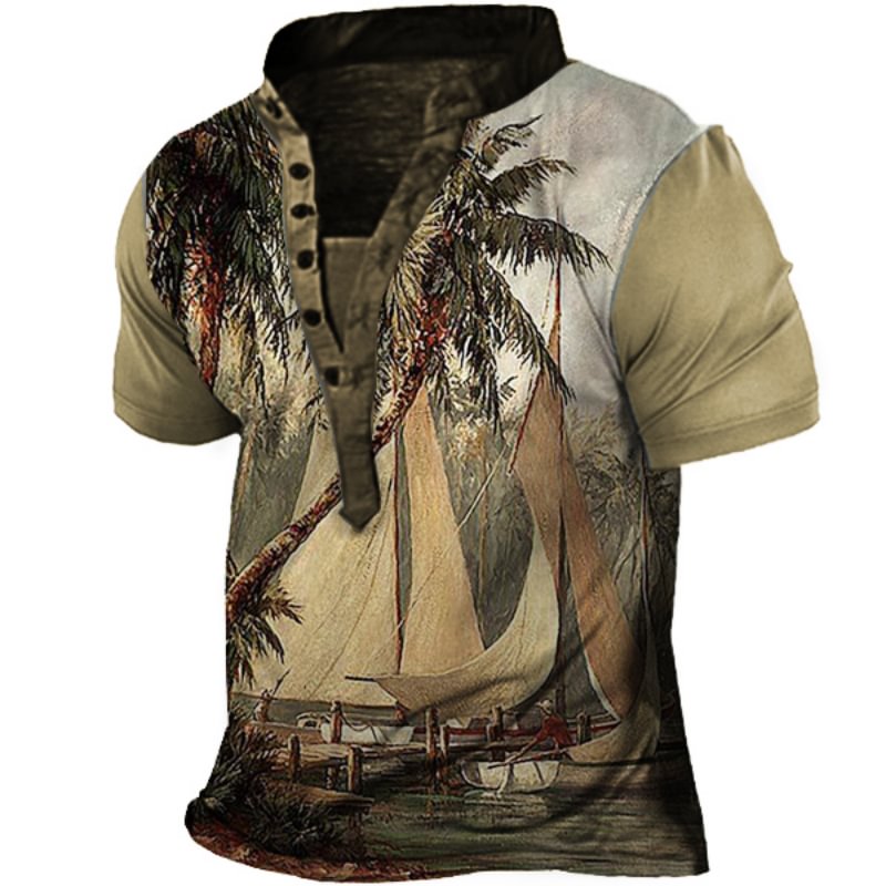 Men's Casual Leaf Digital Print T-shirt