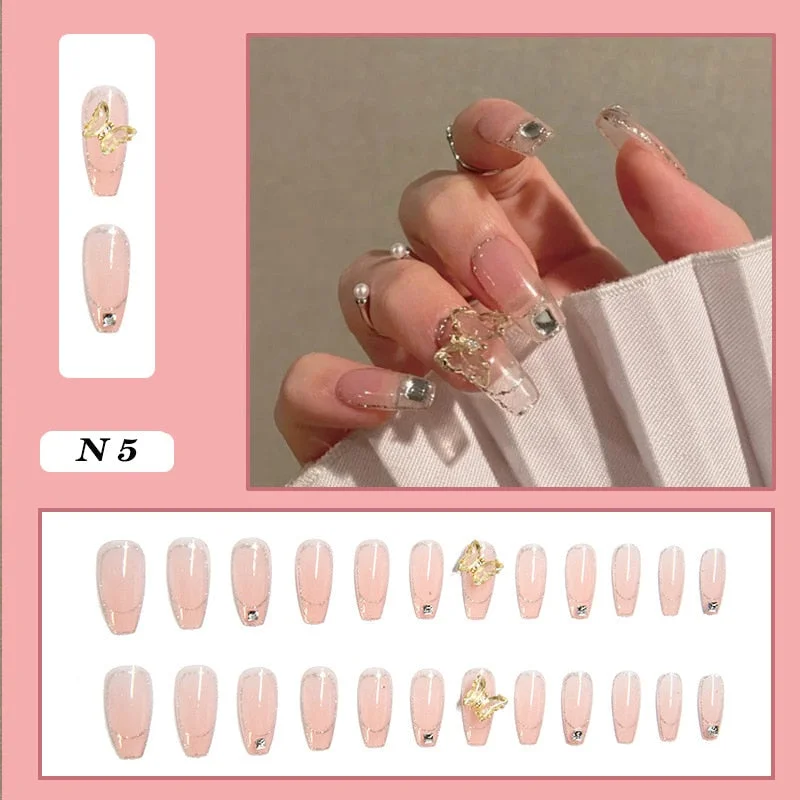 24pcs false nails matte Green Nails Patch with glue Removable Long Paragraph Fashion Manicure press on Nail tips free shipping-Nail Inspo