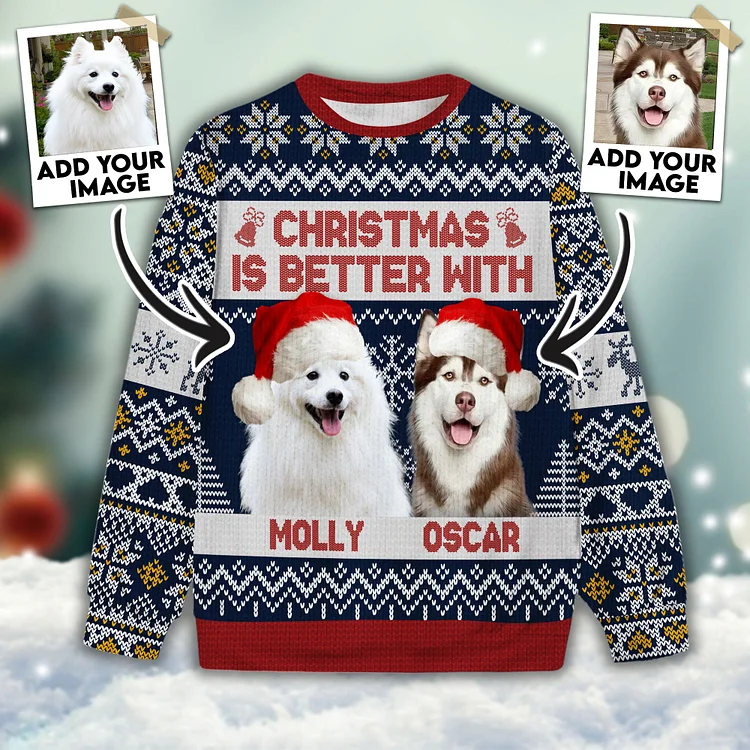 Custom Pet Unisex Sweater All Over Print Christmas Is Better Royal Blue Color