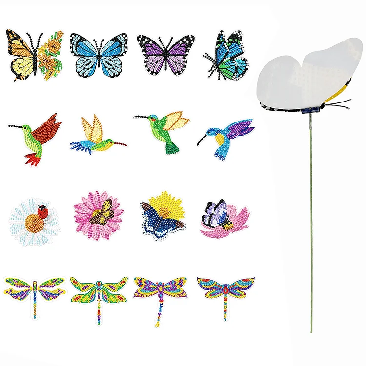 16Pcs Butterfly Hummingbird Dragonfly Stakes Diamond Art Kits for Kids Beginners gbfke