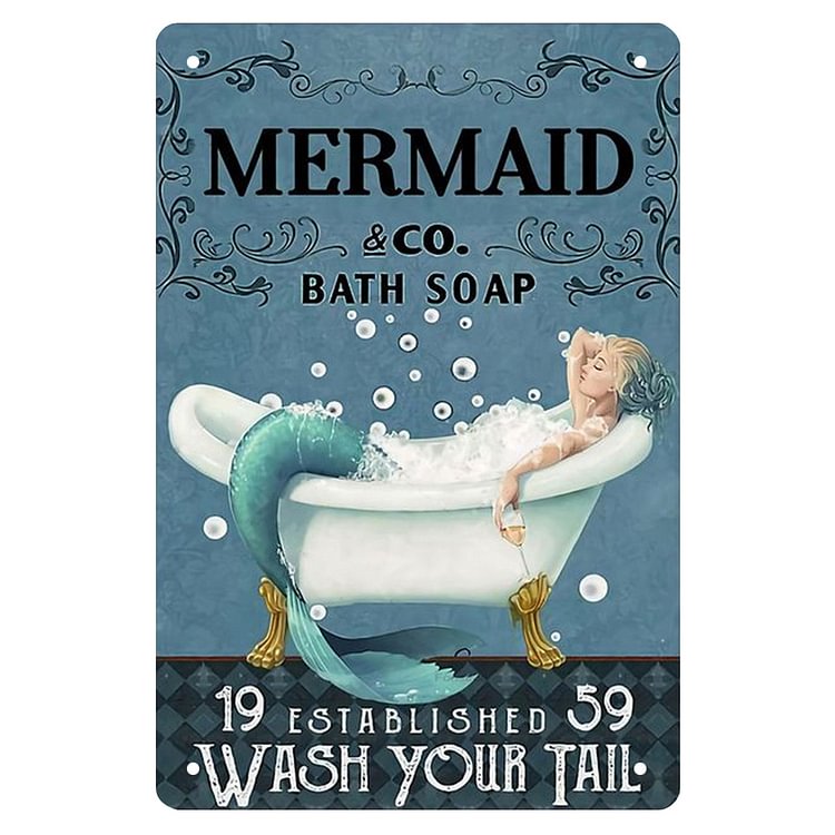 Mermaid & Co. Bath Soap - Vintage Tin Signs/Wooden Signs - 7.9x11.8in & 11.8x15.7in