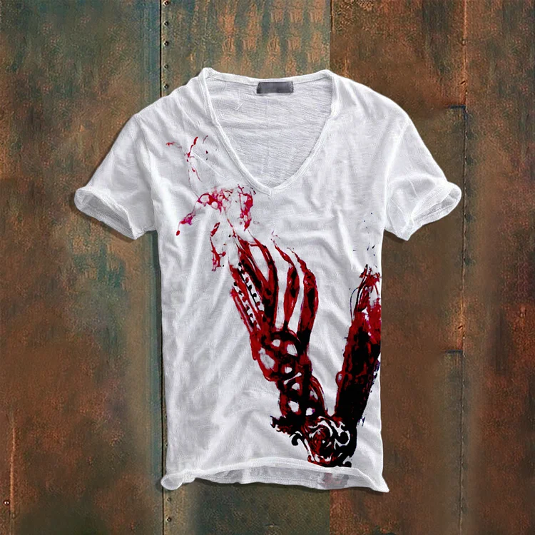 Viking Blood Graphic Cotton Blend V-Neck T-Shirt