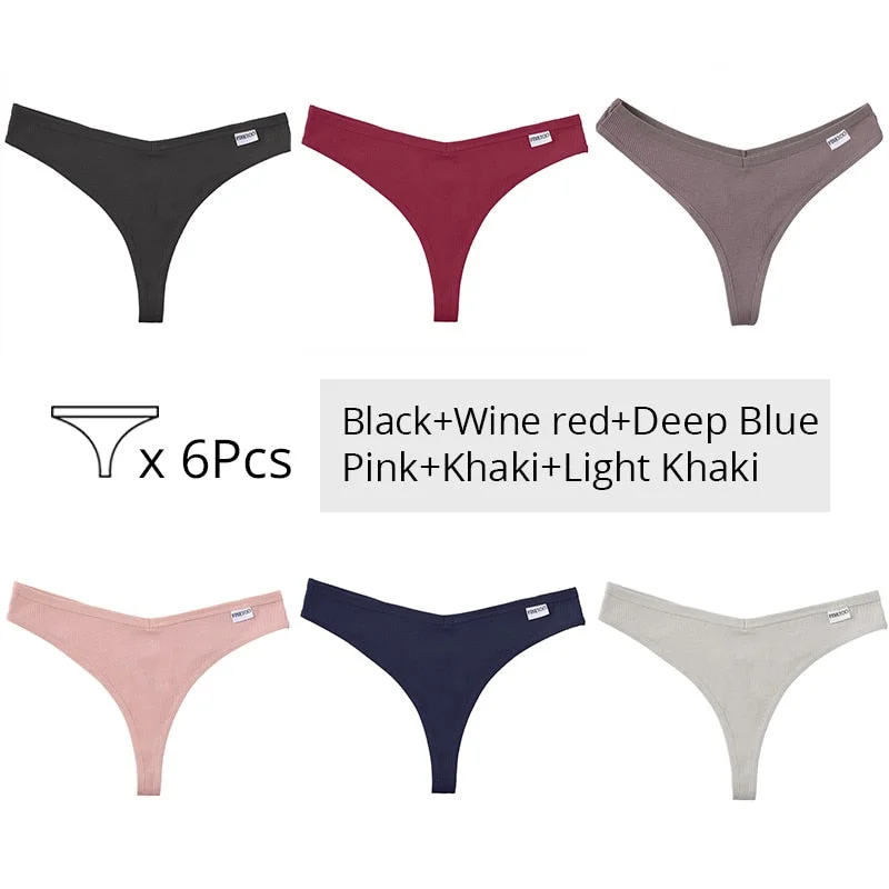 FINETOO Trendy Letter Thongs Cotton G-string Underwear M-XL Girls Bikini Underpants Comfortable Thong Panties 6Pcs Female Panty