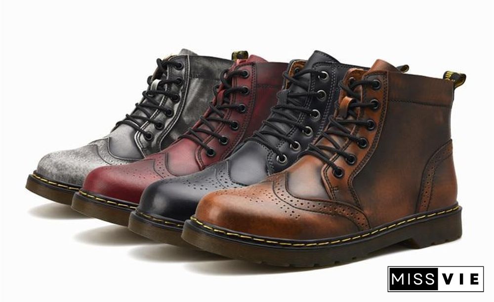 Leather Men Boots Winter Waterproof Ankle Boots Riding Boots Outdoor Working Snow Boots Men Shoes