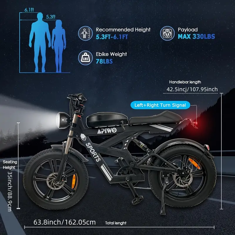 Bicicleta eléctrica con neumáticos gruesos Bicicleta eléctrica con motor sin escobillas de 750 W, batería extraíble   de     Ah, velocidad   de 20 mph, adecuada para deportes   y campamentos detalles 0