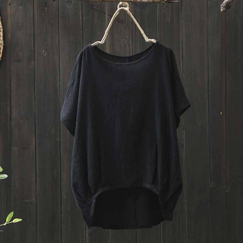 Women Summer Loose Casual Solid Color Irregular T-shirts