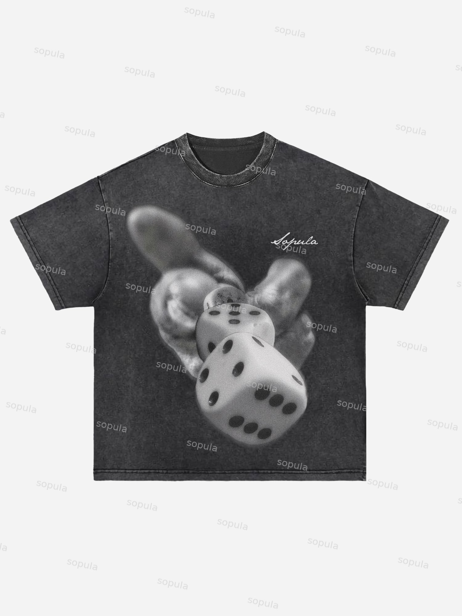 Y2k Fun Pattern Creative Dice Acid Wash T-shirt - SOPULA