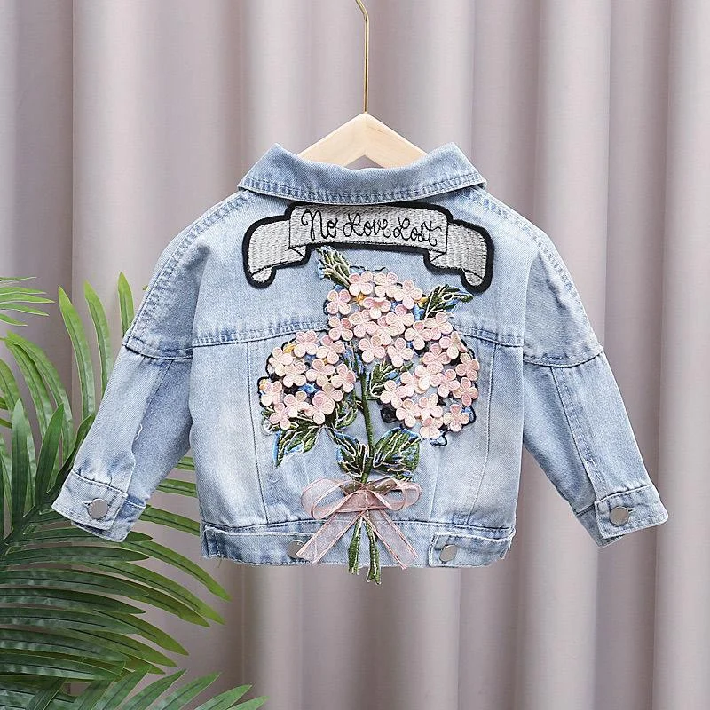 Spring/Autumn New 2021 Girls Jacket Denim Jacket Korean Loose  Flower Children's Jacket Baby Clothes Top Coat for Girl 1-8T