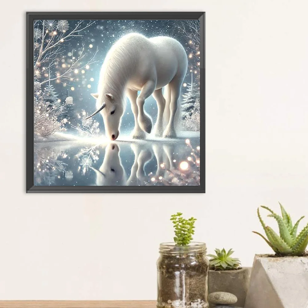 Diamond Painting - Full Round Drill - Snow Unicorn(Canvas|30*30cm)