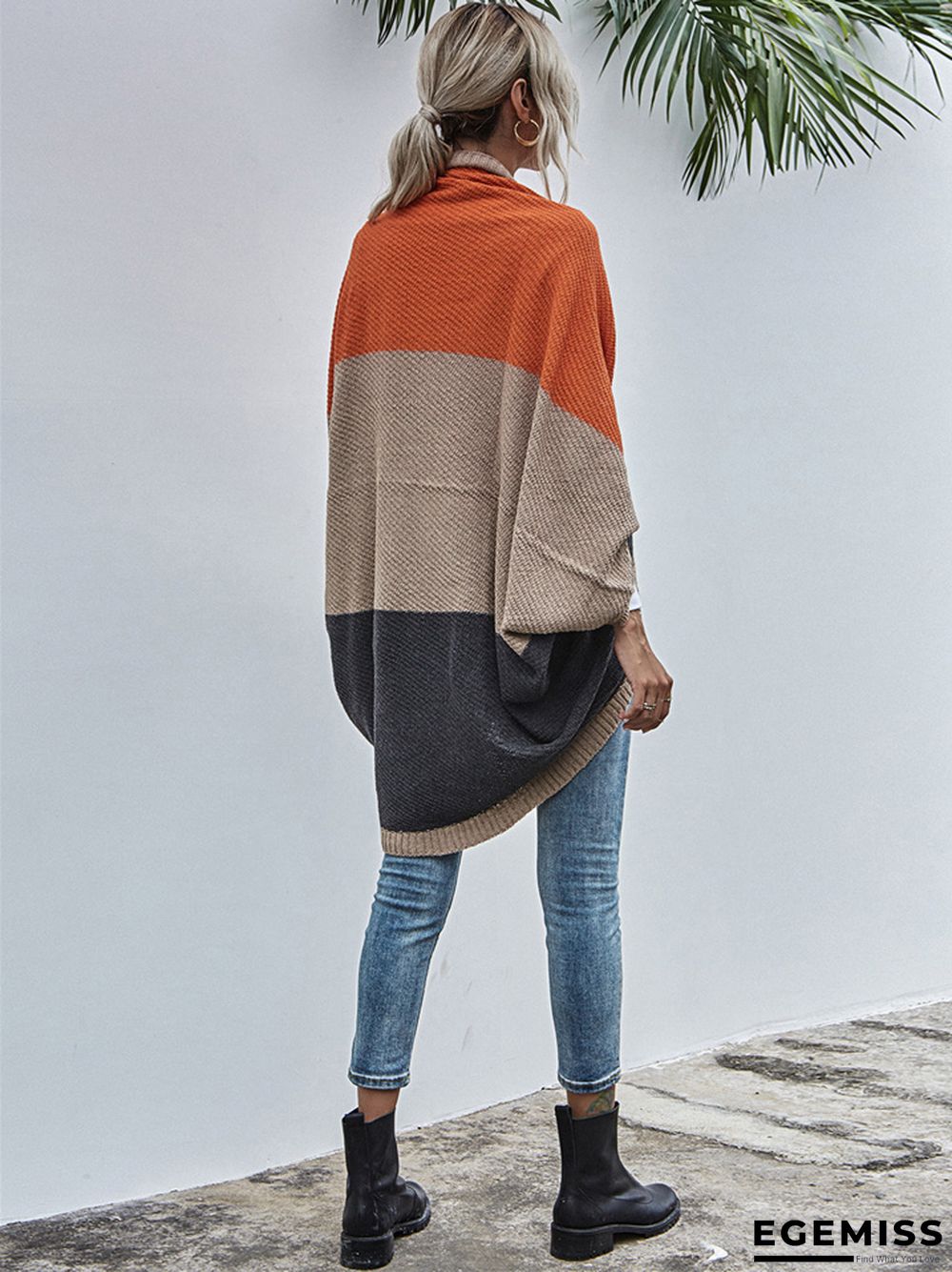 Contrast Shawl Knitted Cardigan Sweater | EGEMISS