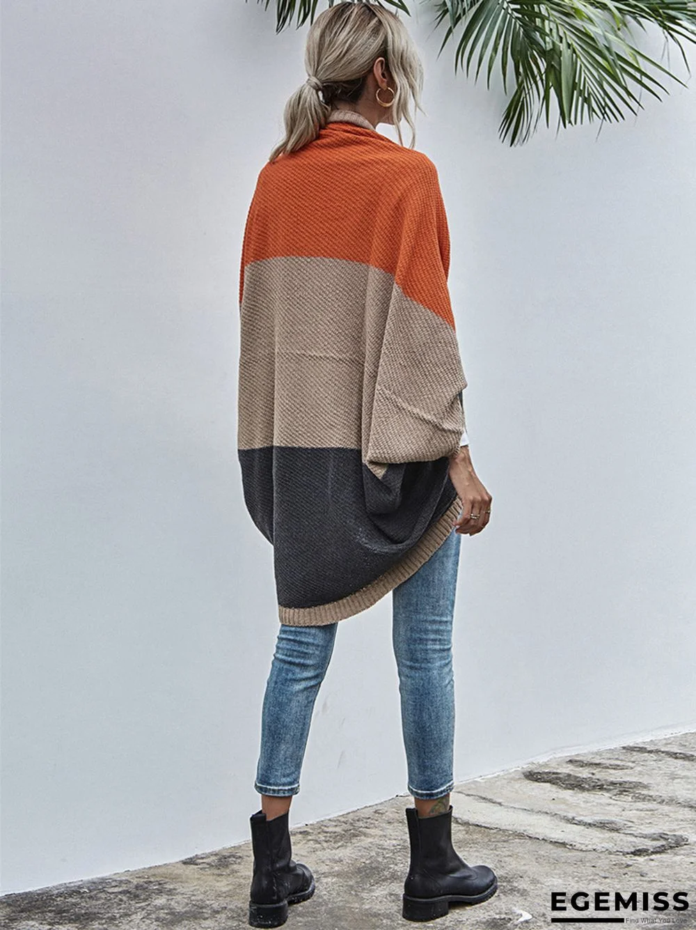 Contrast Shawl Knitted Cardigan Sweater | EGEMISS