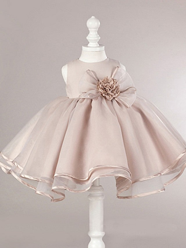 Oknass Ball Gown Sleeveless Jewel Neck Flower Girl Dresses Polyester With Bow