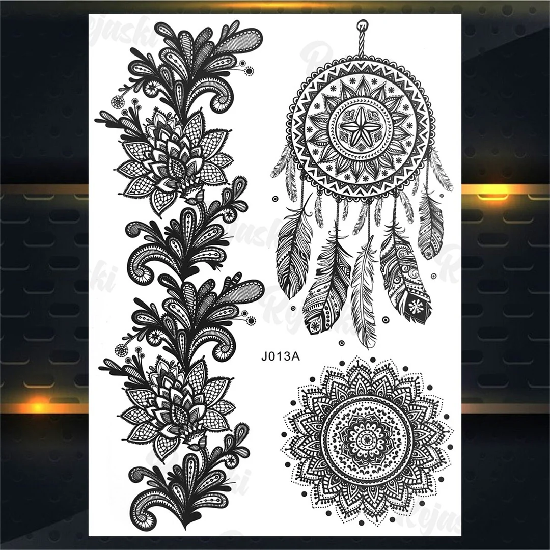 Sdrawing Elephant Pendant Temporary Tattoos For Women Men Lion Butterfly Snake Feather Fake Tattoo Sticker Glamour Back Body Tatoos