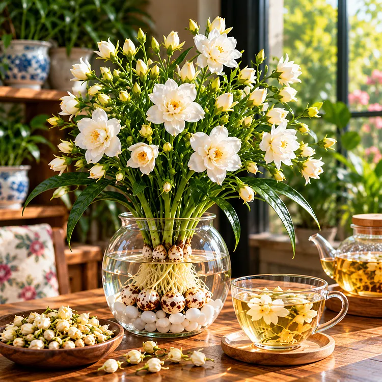 Double tea flower growing process