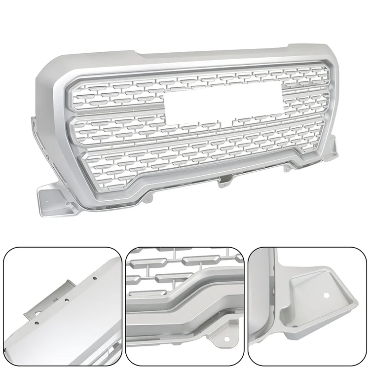 SEBLAFF Front Bumper Hood Grille Silver Medium Mesh Denali Style Replacement for 2019-2021 Sierra 1500 MFAO7778CM