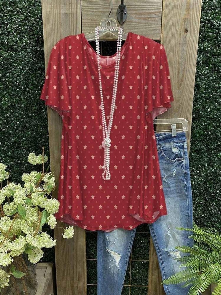 Women's Red Polka Dot Casual Tops