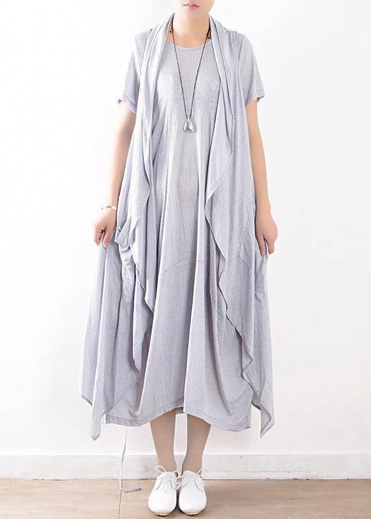 summer light blue linen women sleeveless outwear plus size women casual dress two pieces
