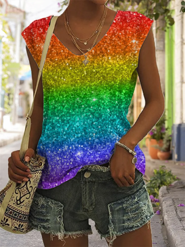 VChics Rainbow Gradient Glitter Tank Top