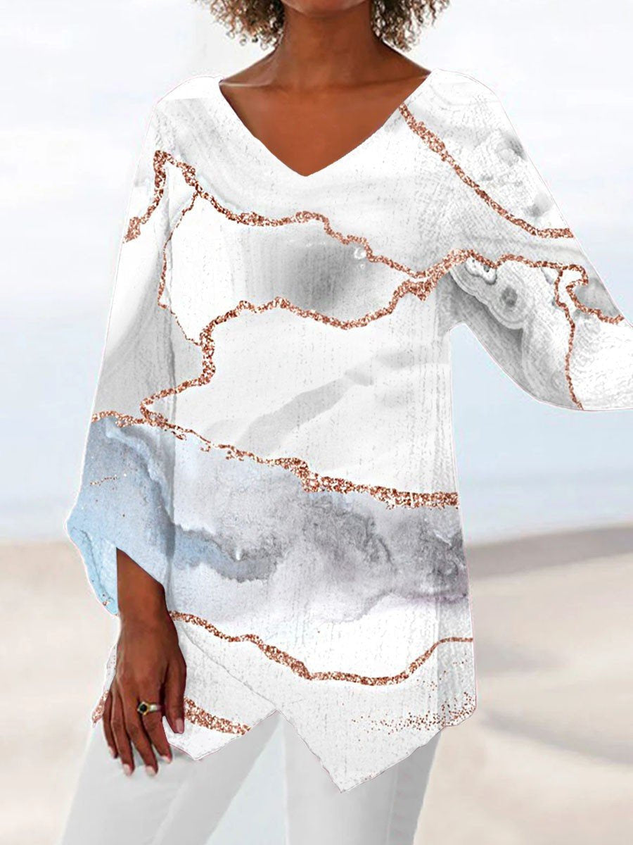 Women Long Sleeve V-neck Graphic Floral Printed Top