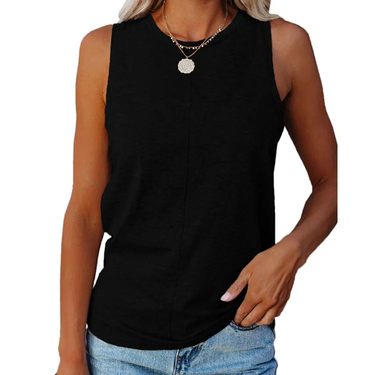Uveng Women's Stylish Casual Style Loose Round Neck Solid Color Sleeveless Vest T-shirt