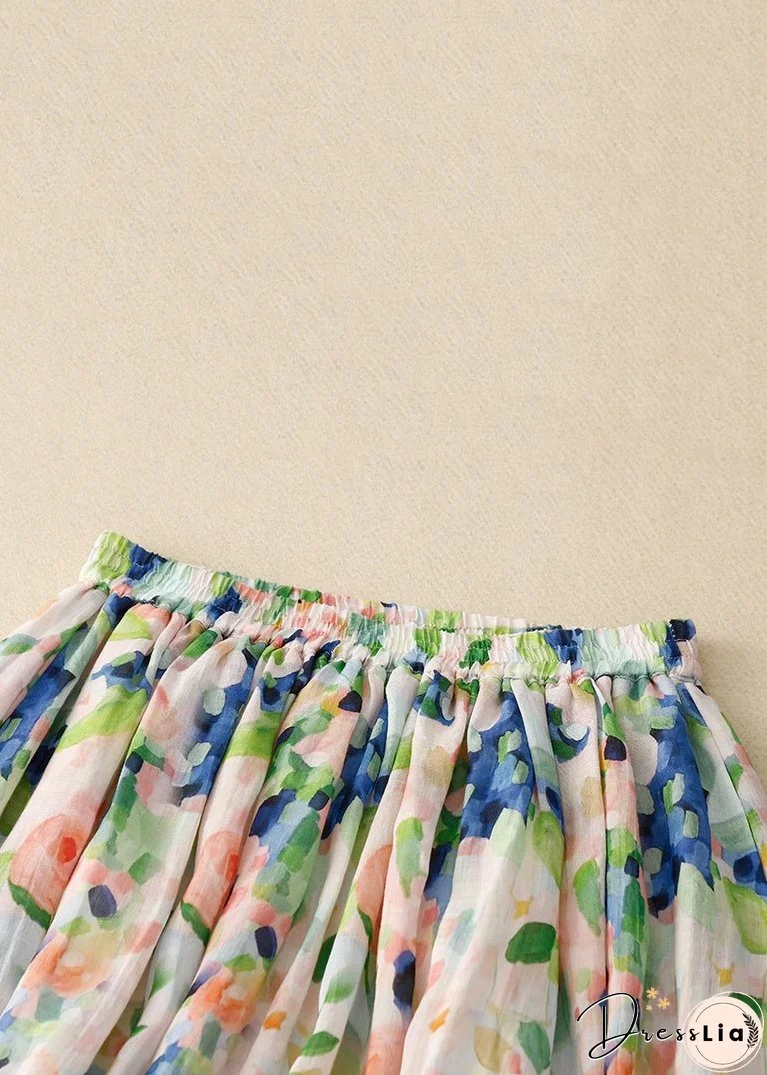 Italian Colorblock Print Pockets Elastic Waist Cotton Skirts Summer