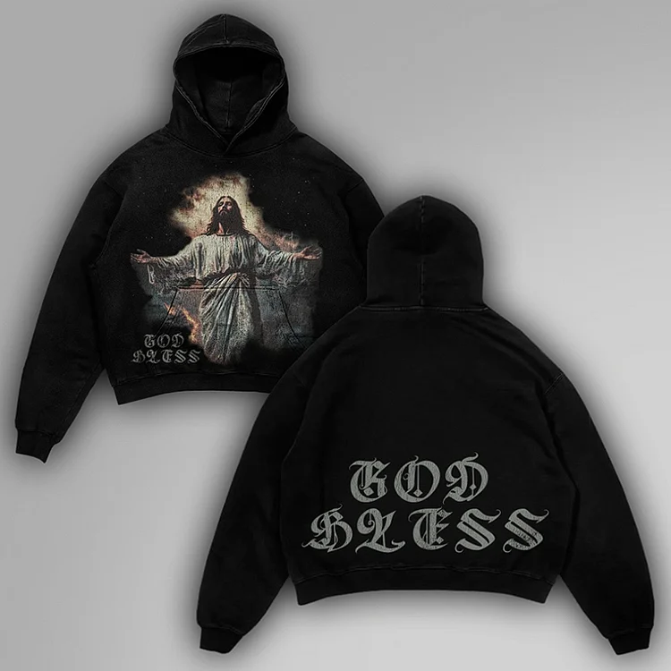 God Bless Faith Vintage Graphics Pocket Hoodie