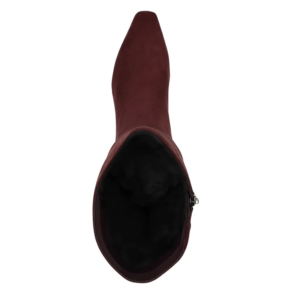 Maroon Vegan Suede Square Toe Side Zipper Tall Boots for Women