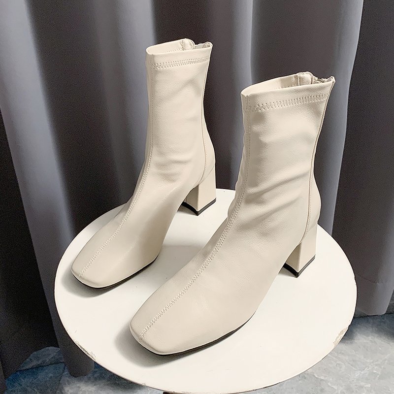 Online celebrity Martin boots for women British style 2024 autumn and winter new square toe chunky heel thin boots back zipper short boots for women Wholesale-MERUMOTE