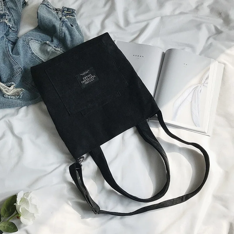 2022 Women Corduroy Zipper Shoulder Bag Cotton Canvas Handbag Casual Tote Female Eco Crossbody Bag Ladies Vintage Messenger Bags