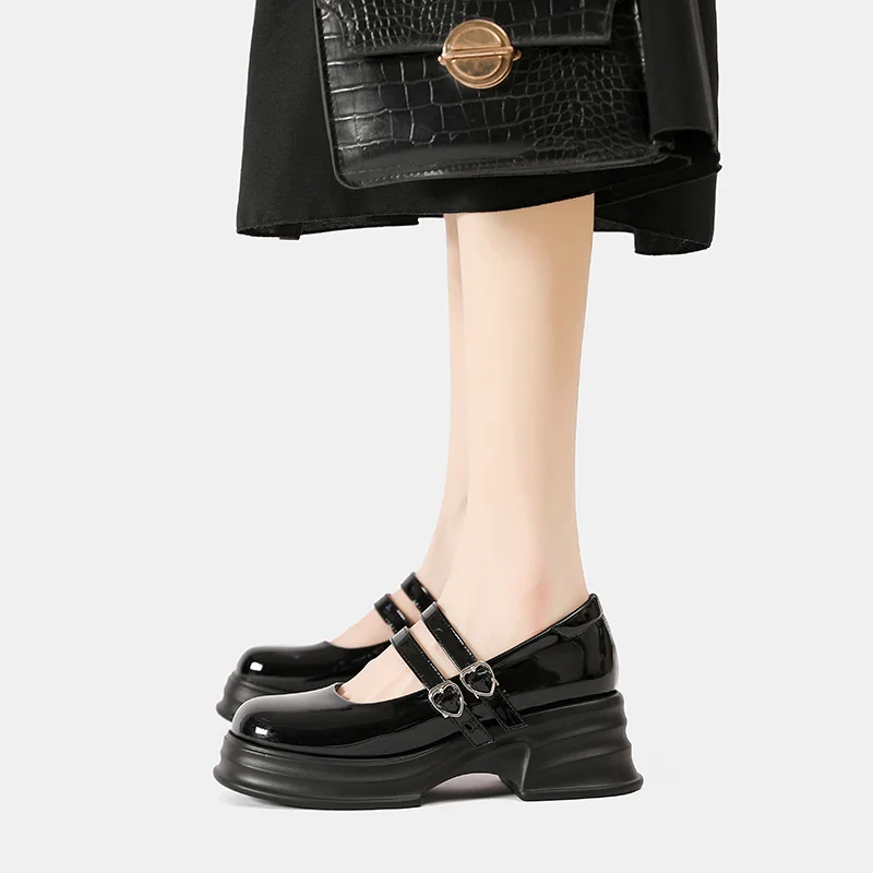 Tanguoant Tanguoant Platform Mary Jane Single Shoes Female British Wind Student Shallow Mouth Loafers Female Tie Buckle Korean Version Of Small Leather Shoes Female