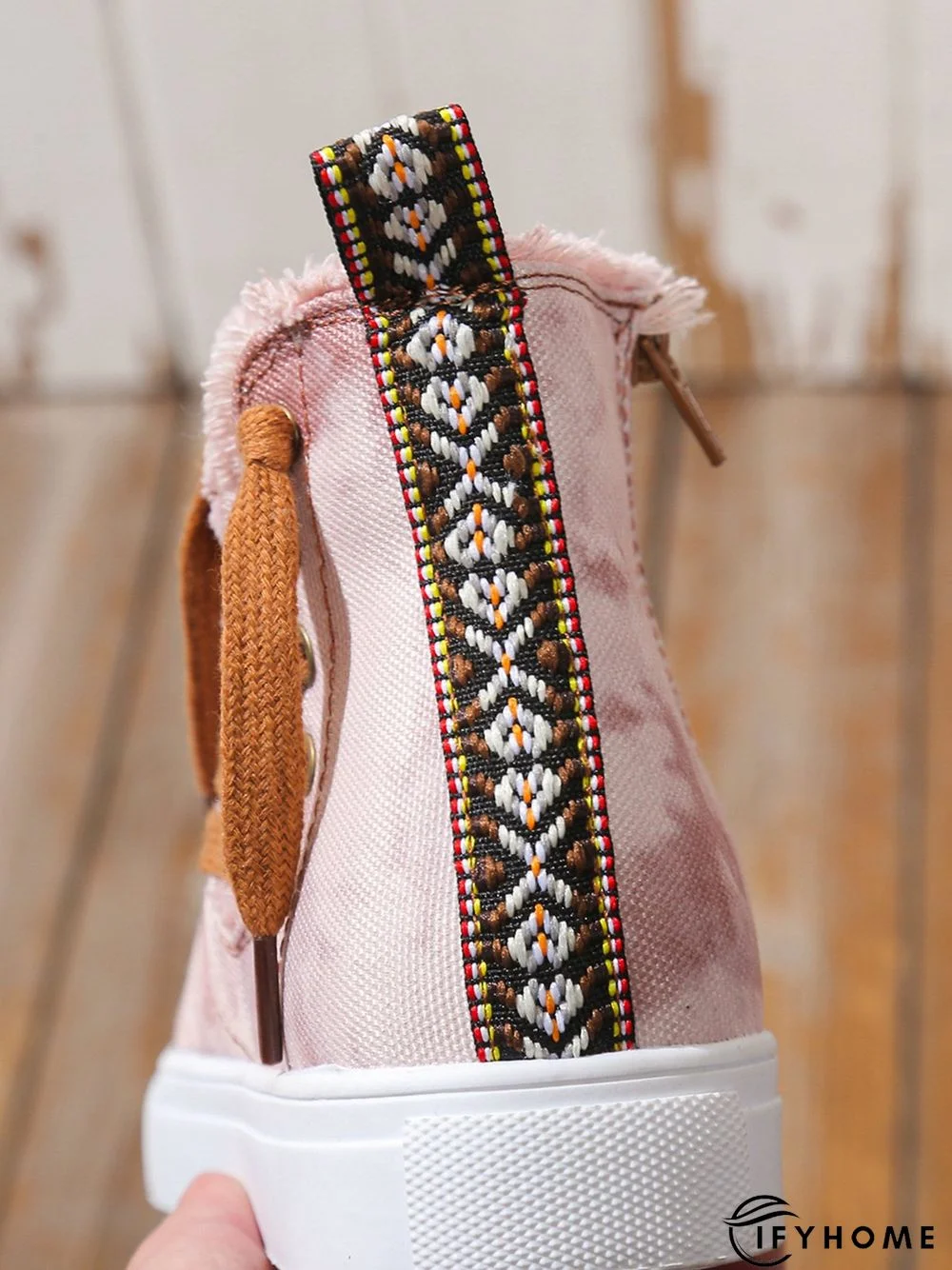 Casual Lace-up Decor Fringe High Top Canvas Shoes with Side Zip | IFYHOME